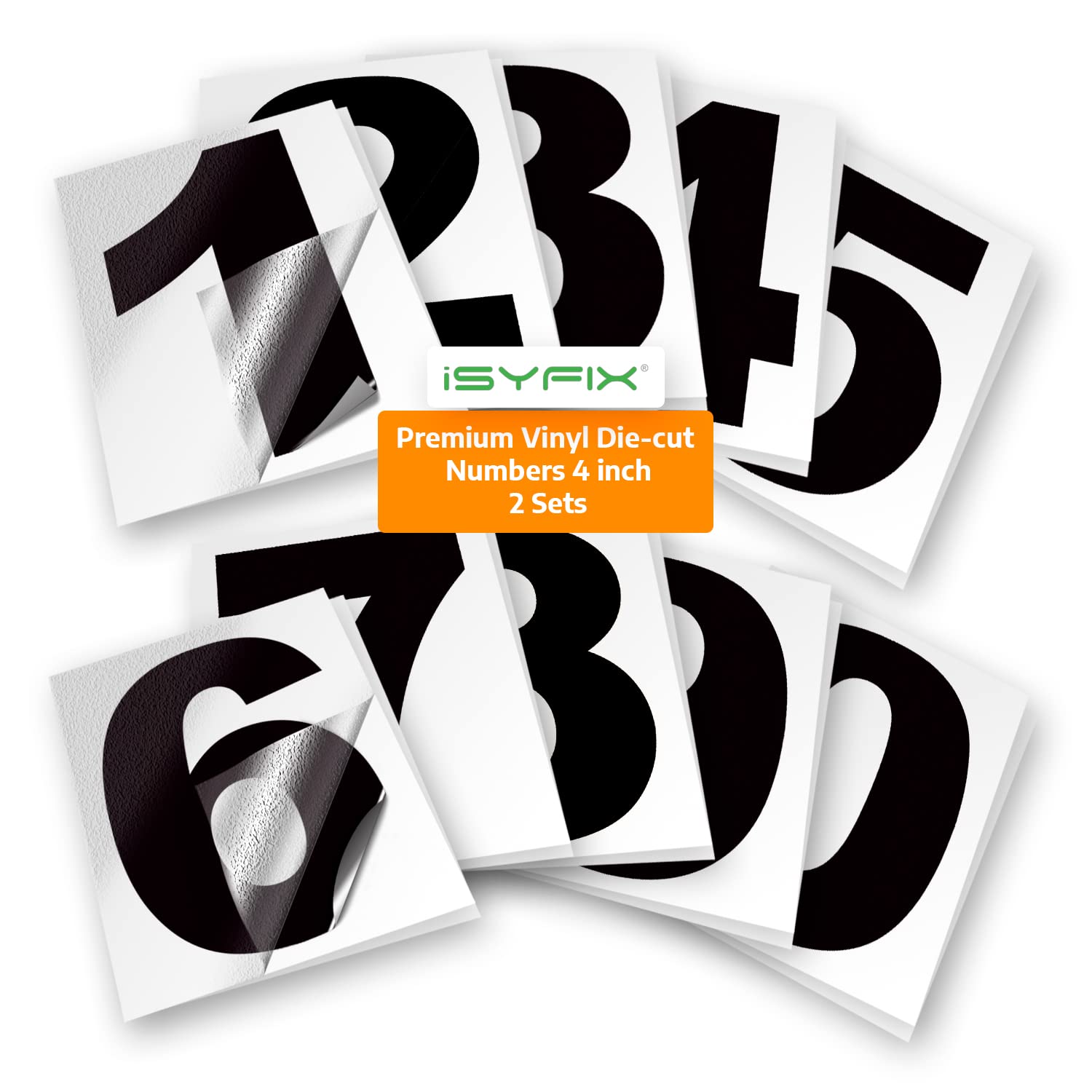 iSYFIX Black Vinyl Numbers Stickers,4 Inch Self Adhesive (2 Sets),Premium Decal 