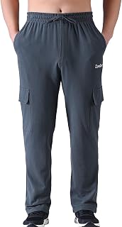Zoulee Men's Zipper Fly Cargo Sweatpants Pique Straight Leg