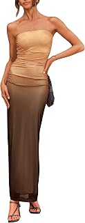 PRETTYGARDEN Women Summer Dress for Wedding Strapless Maxi Bodycon Long Floral Mesh Beach Holiday Party Dress