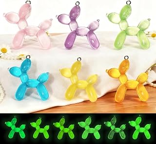 Grow in the Dark Ballon Dog Charms 6pcs - Decorative Baron Dog Jewelry Making Accessories for Men or Women, Fashionable DIY Bag/Phone Decoration
