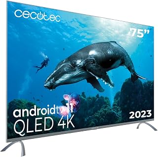 Cecotec Televisore QLED 75" Smart TV Serie V3+ VQU30075+, 4K UHD, Android TV 11, Frameless, Assistente vocale Google e Chromecast, Dolby Vision & Atmos, HDR10, HBBTV, 2023.