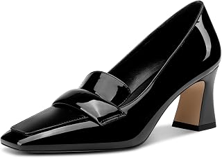 Castamere Women's Chunky Mid Width Square Heel Pointed Pumps Slip-on Office Dress Loafers Shoes 7CM Heels