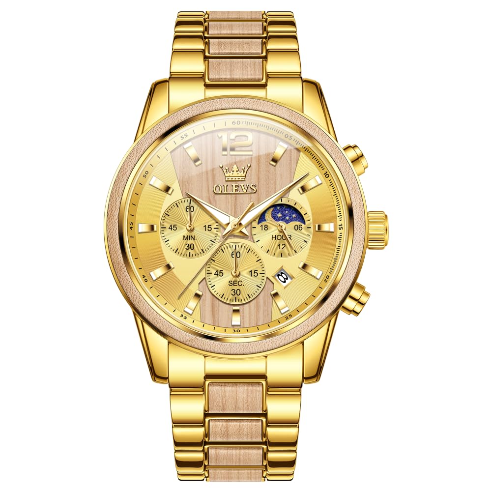 OLEVS Mens Quartz Analog Watch Stainless Steel Waterproof Luminous Date Casual W