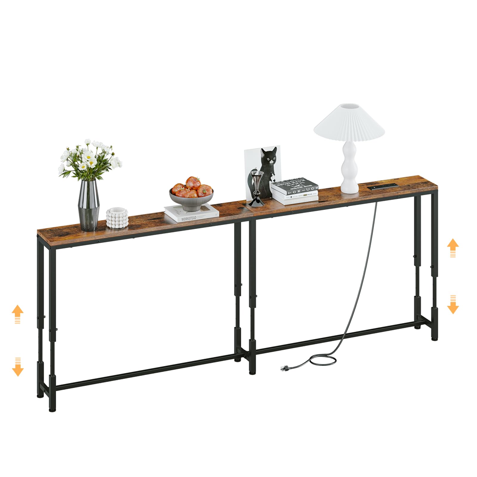 FLORIHOMA 220CM Behind Couch Table Adjustable Height 60.5~88.5CM with Charging S