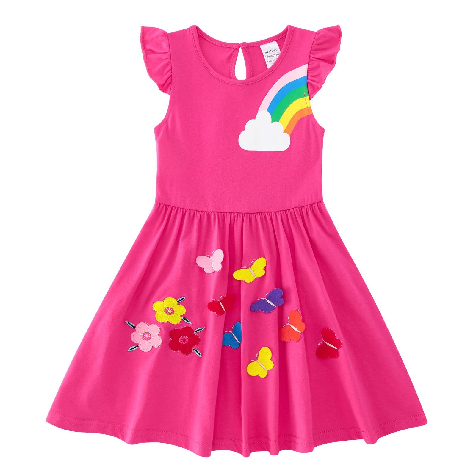 SFreeBo Little Girls Dresses Rainbow Long Sleeve/Sleeveless Dress Girls Cotton P