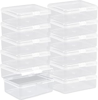Clear Plastic Mini Storage Containers Box - Empty Plastic Bead Containers with Lids - Hinged Lid for Beads, Earplugs, Pins, Small Items - 12 Pack (5.6 x 4.1 x 1.9 inch)