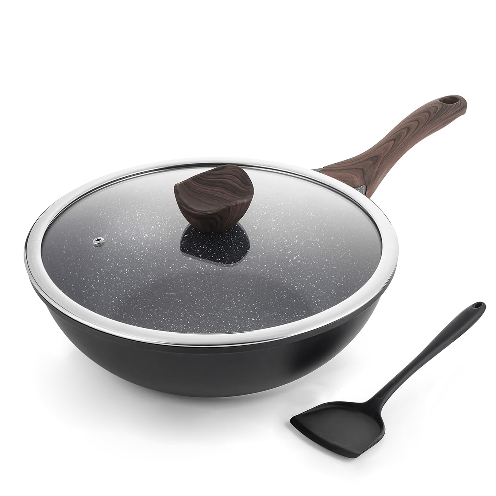 Kordisen Nonstick Wok with Lid, 12 Inch Woks & Stir-fry Pans, Granite Stone Coat