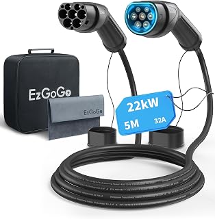 Ezgogo EzGoGo Type 2 Charging Cable, 32A / 22kW / 3 Phase / 5 Meter/Mode 3, Type 2 to Type 2 EV Charging Cable Facilitates Fast Charging for Electric Vehicles