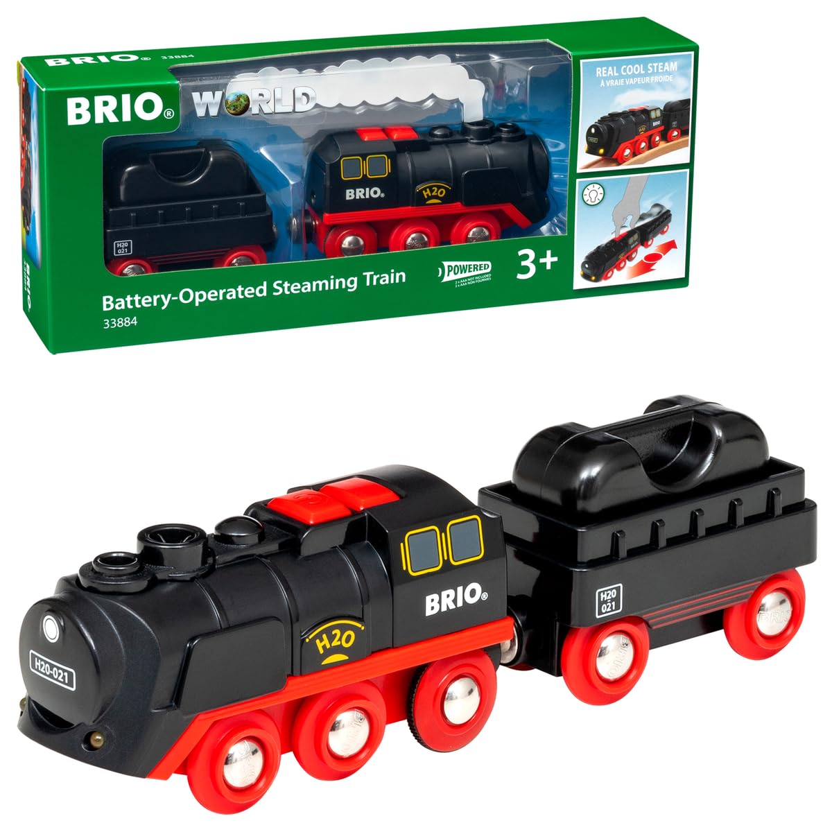 BRIO World 33884 Battery Powered Steam Locomotive Toy Train Engine with Refillab