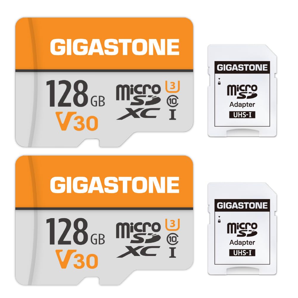 GIGASTONE 128GB Micro SD Card 2-Pack, A1 V30 4K Video Recording, Compatible with
