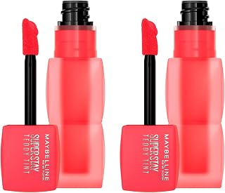 Maybelline New York SuperStay Teddy Tint Lip Tint 35 July Forever Velvet Effect Long Lasting Matte Finish Layering Formula No Transfer and Light Texture – 2 Bottles of 5 ml