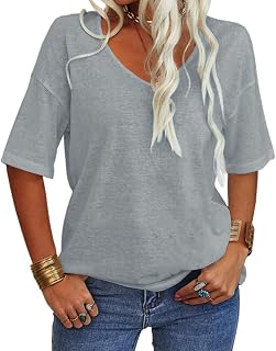 Tankaneo Maglietta da Donna con Scollo a V a Maniche Corte, Casual, Ampia, Estiva, Mezza Manica, Oversize, Maglietta a Tunica