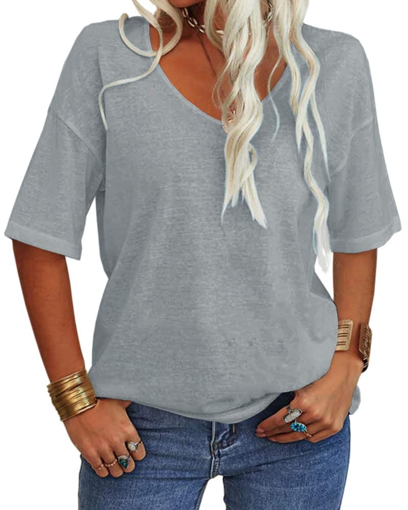 Tankaneo Maglietta da Donna con Scollo a V a Maniche Corte, Casual, Ampia, Estiv