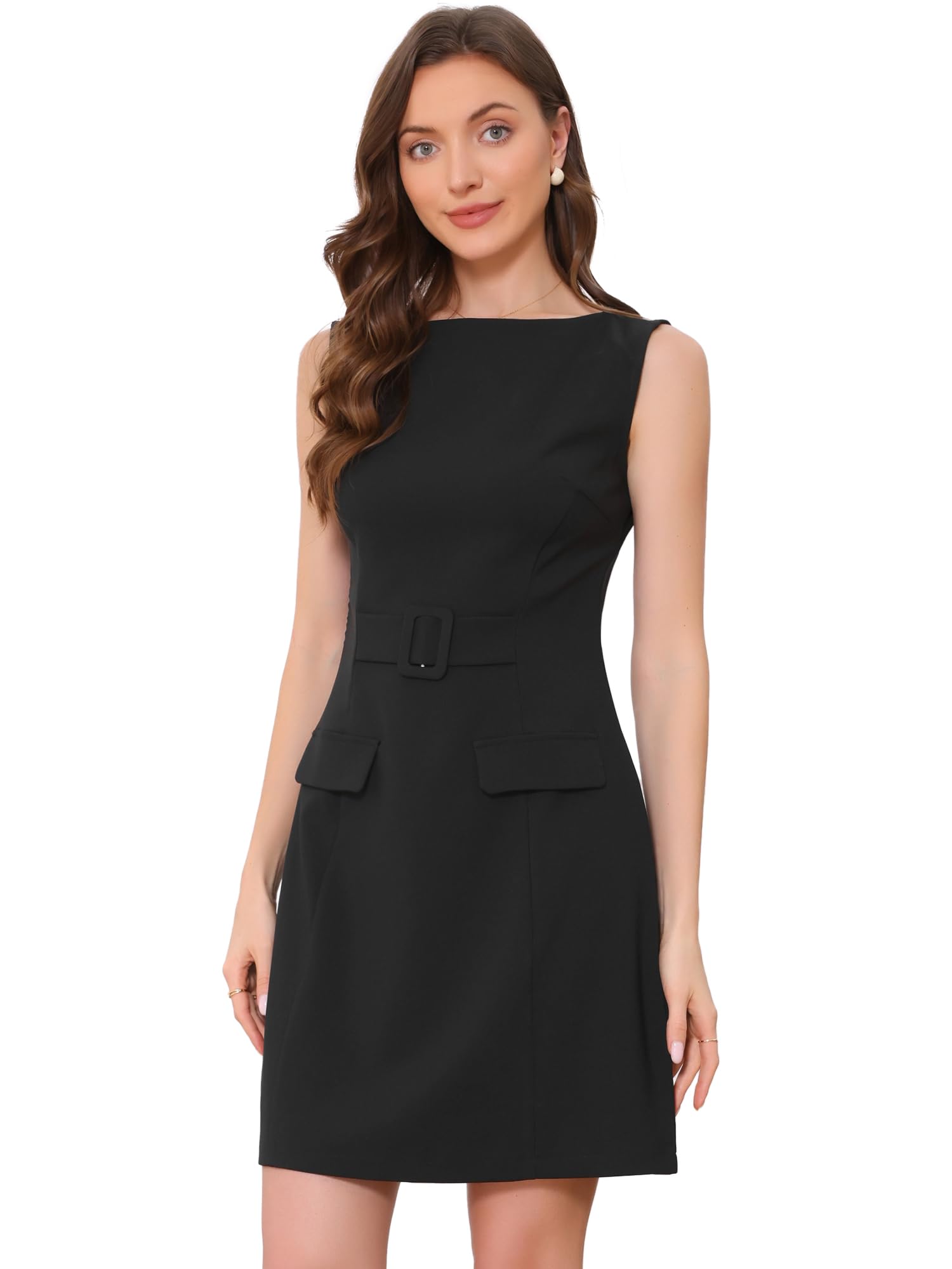 Allegra K Work Dress for Women Boat Neck Sleeveless Business A Line Dresses
