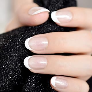Short Oval Press-On Nail Shimmery Clear Nude French Fake Nails Full Cover Glossy Fake Nail Kit 24pcs/set