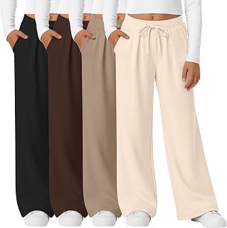 4 Pack Girls' Wide Leg Drawstring Sweatpants