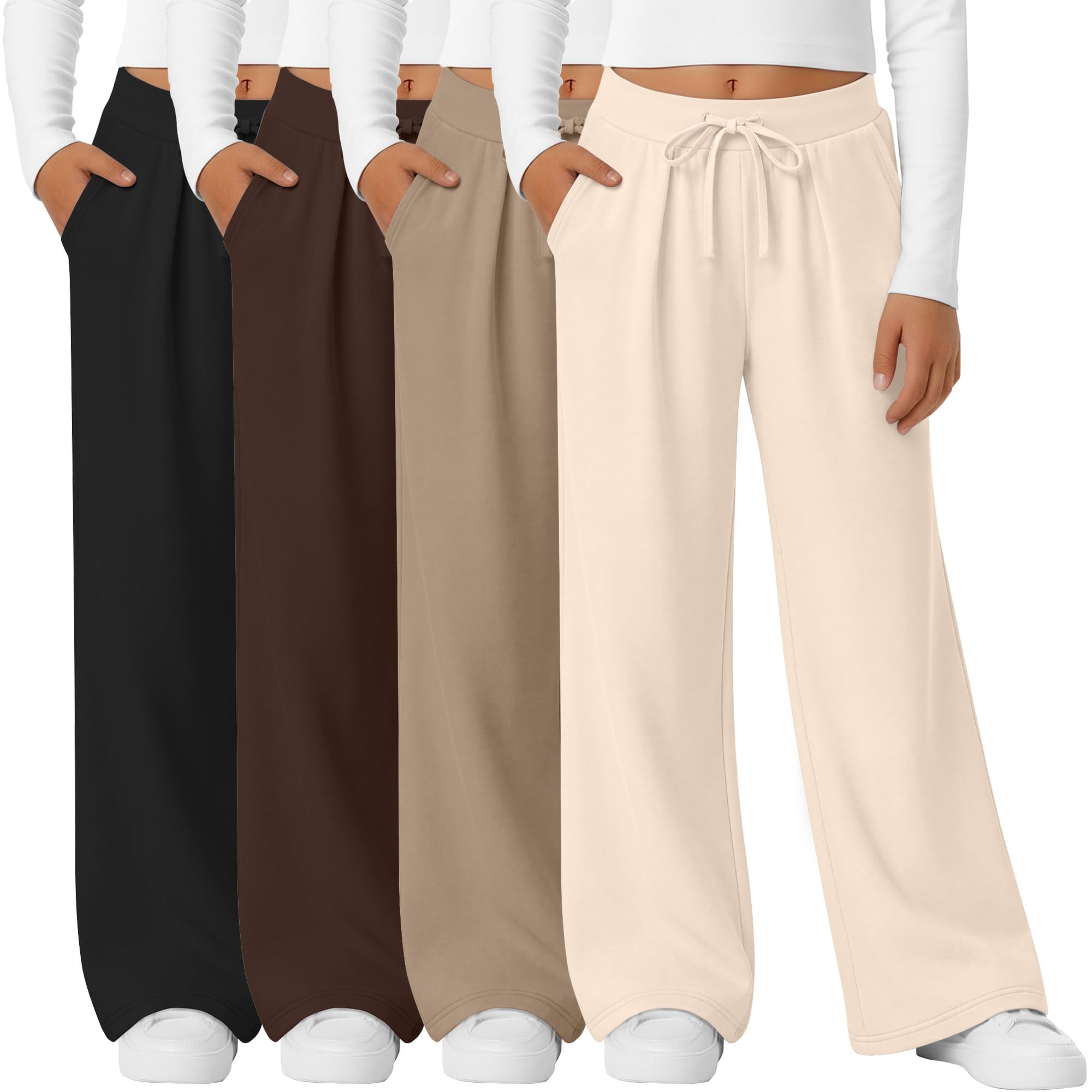4 Pack Girls' Wide Leg Drawstring Sweatpants