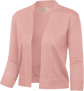 GRACE KARIN Women's 3/4 Sleeve Cropped 3/4 Sleeve Cardigan Sweaters Open Front Bolero Shrug Coat Top, Stack Ii, M