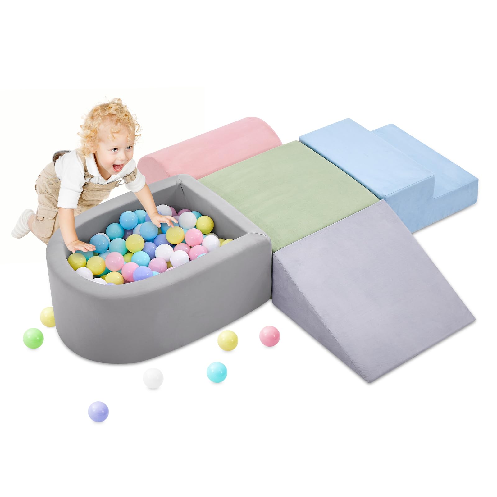 Climbing Toys for Toddlers, 5-Piece Soft Foam Climbing Blocks with Ball Pit | To