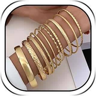 Gold Chunky Boho Rhinestone Tennis Bangle Bracelet Birthday For Women