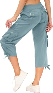 MoFiz Women's Cargo Hiking Capri Pants Lightweight Quick Dry Running Athletic Casual Outdoor Button Pockets