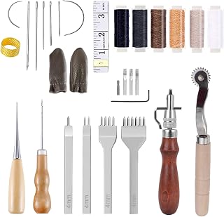 Adult‑Only Sharp Leather Working Tools Kit, Groover, Prong Punch, Waxed Thread, Sewing Needles, Professional Leather‑Craft Hand‑Stitching Supplies, Sharp Metal Tools, Unsuitable for Children
