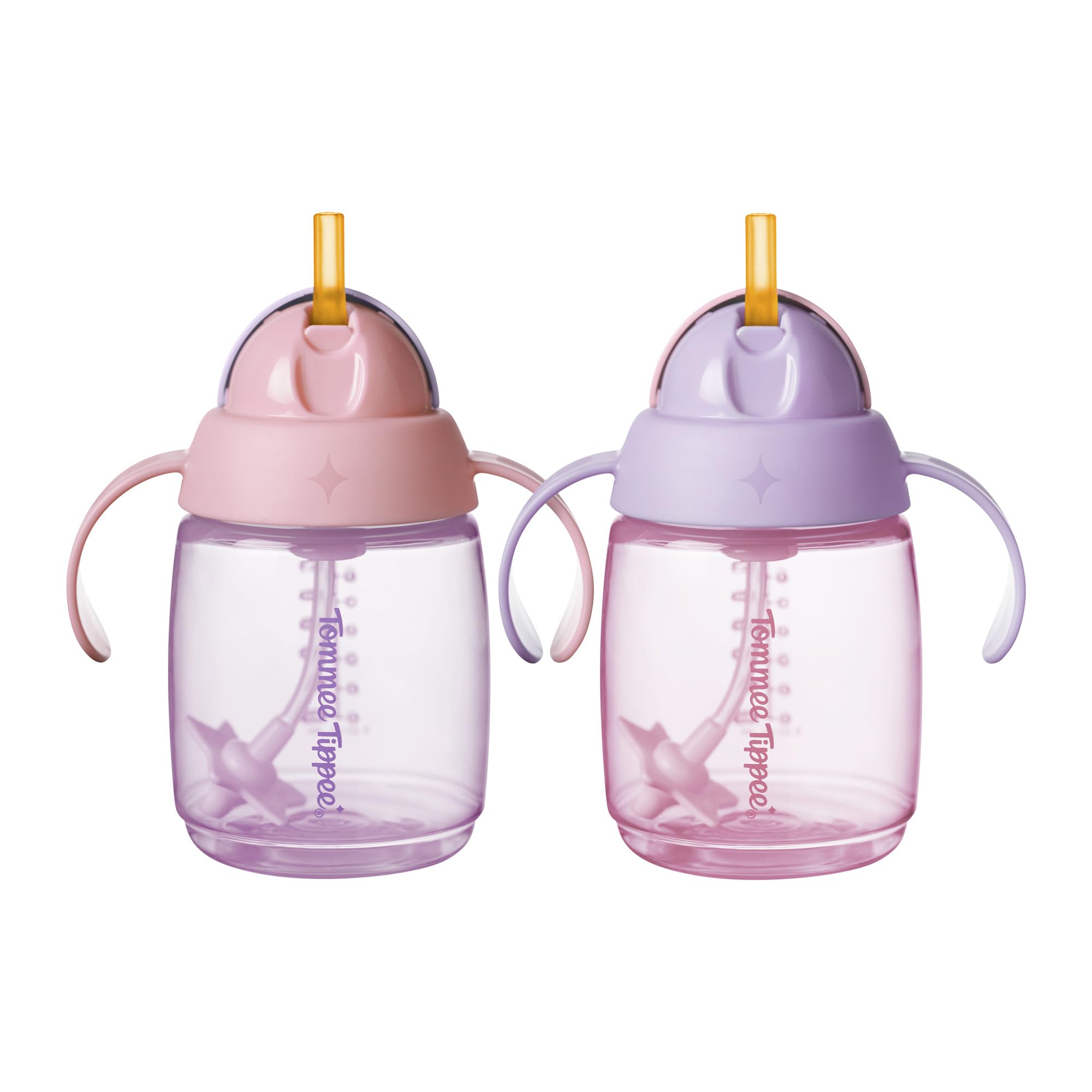 Tommee Tippee Trainer Straw Cup 6m+ | Pack of 2, 240ml, Pink and Purple, Easy-Ho