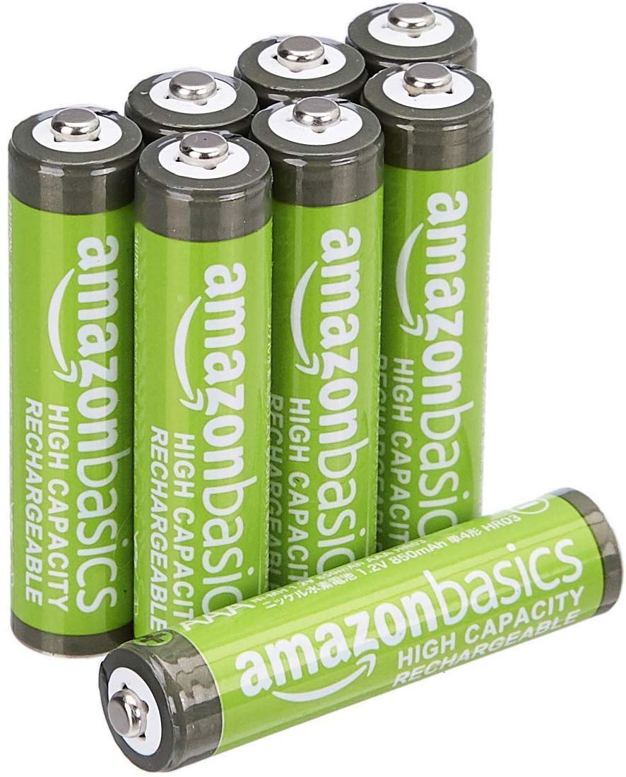 Amazon Basics 8-Pack Rechargeable AAA NiMH High-Capacity Batteries, 850 mAh, 1.2