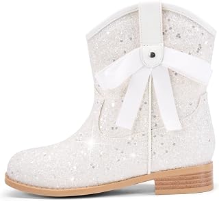 Coutgo Stivali da cowboy per ragazze con tacco basso glitterato stivaletti