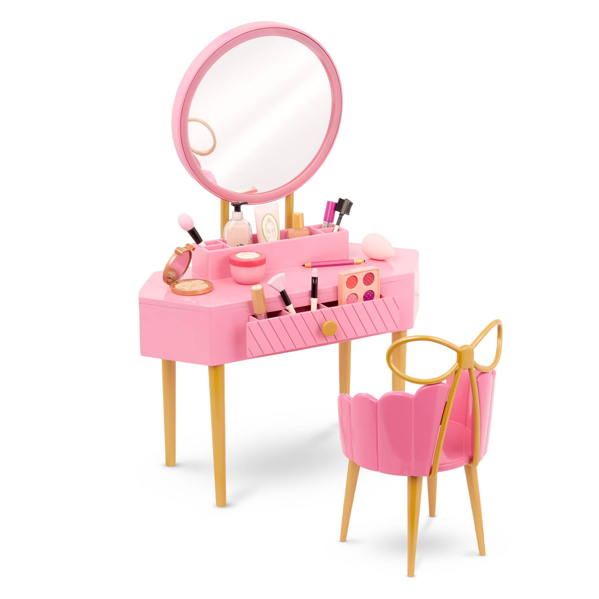 Our Generation Doll Vanity Set, 18-Inch Accessories with Chair, Pink Vanity | Fa