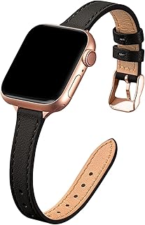 STIROLL Slim Leather Band Compatible with Apple Watch Bands for Women | Genuine Leather Thin Strap, 40/41/38/42mm(Series 12 11 10), Fits iWatch SE 9 8 7 6 5 4 3 2 1, for Small Wrists, Daily Wear