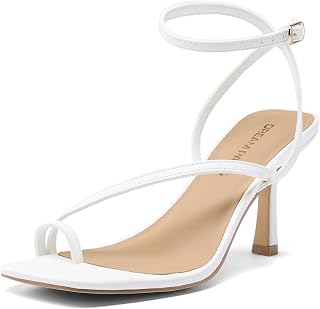 DREAM PAIRS Sandalias de tacón bajo para mujer, con puntera cuadrada, ajustables, con tiras al tobillo, cómodas, elegantes, para verano, para fiestas diarias