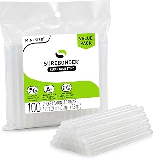 Surebonder Clear All-Purpose All-Temperature Mini Size (0.27 inch Diameter) 4-Inch Length Hot Glue Sticks-100 Pack-for USE in MINI Size Glue Guns ONLY