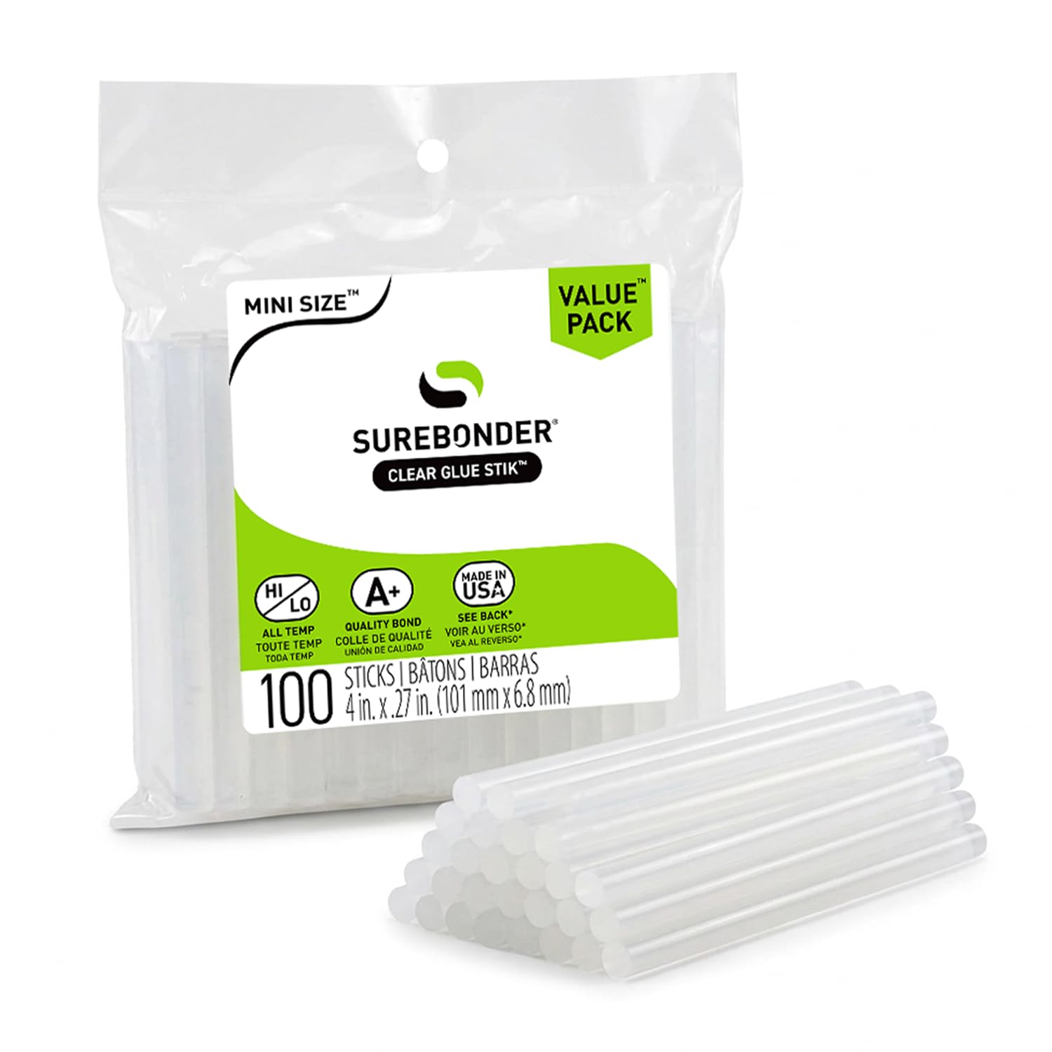 Surebonder Clear All-Purpose All-Temperature Mini Size (0.27 inch Diameter) 4-In