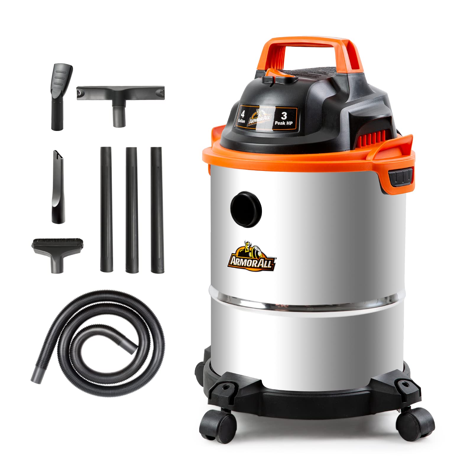 Armor All VO408S 0901 4 Gallon 3 Peak HP Stainless Steel Wet/Dry Vacuum, Orange