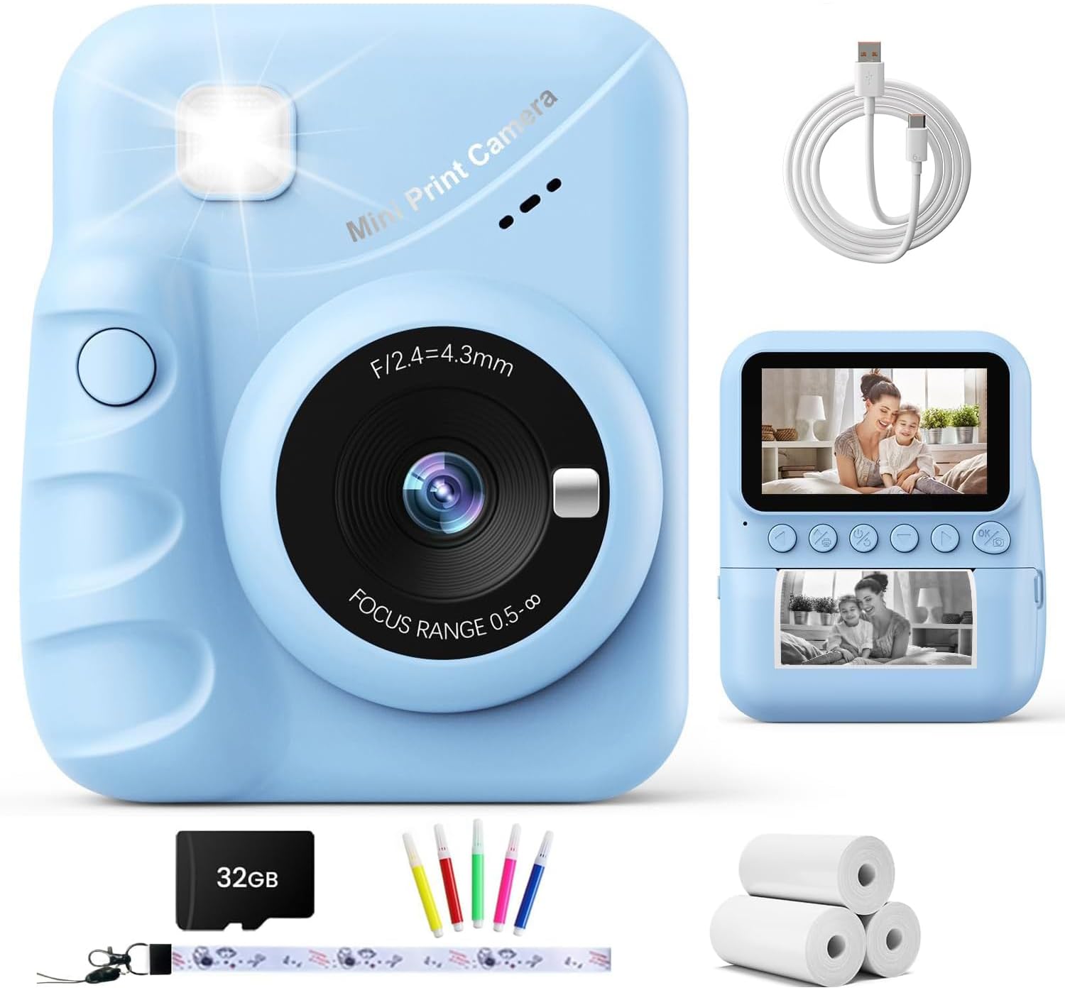 TIATUA Kids Camera Instant Print, 3.0" Screen & 48MP 1080P HD Video, Blue | Incl