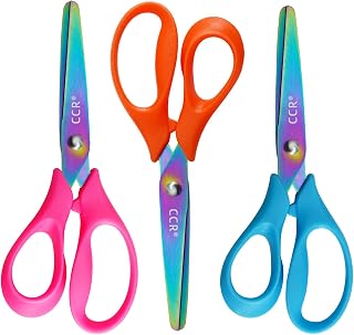 CCR Left-Handed Scissors for Children, Coloured Titanium Alloy Coating, Safety Scissors for Children, 13 cm, Suitable for School, Home and Craft Room, Set of 3
