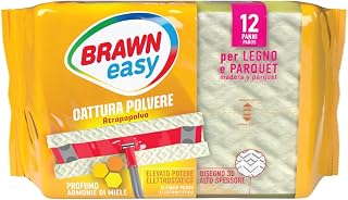 Brawn Dustproof Wood and Parquet, High Thickness 3D Texture Fabric with Higher Electrostatic Power, Honey Harmony Fragrance, Pack of 12 Cloths