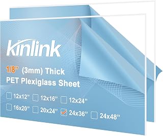 KINLINK 24x36 Clear PET Plexiglass Sheets 1/8 inch Thick 2 Pack | 3MM Plexi Glass Plastic Sheet for DIY Project, Craft, Table Top, Window Glass, Acrylic Sign and Wedding Invitation