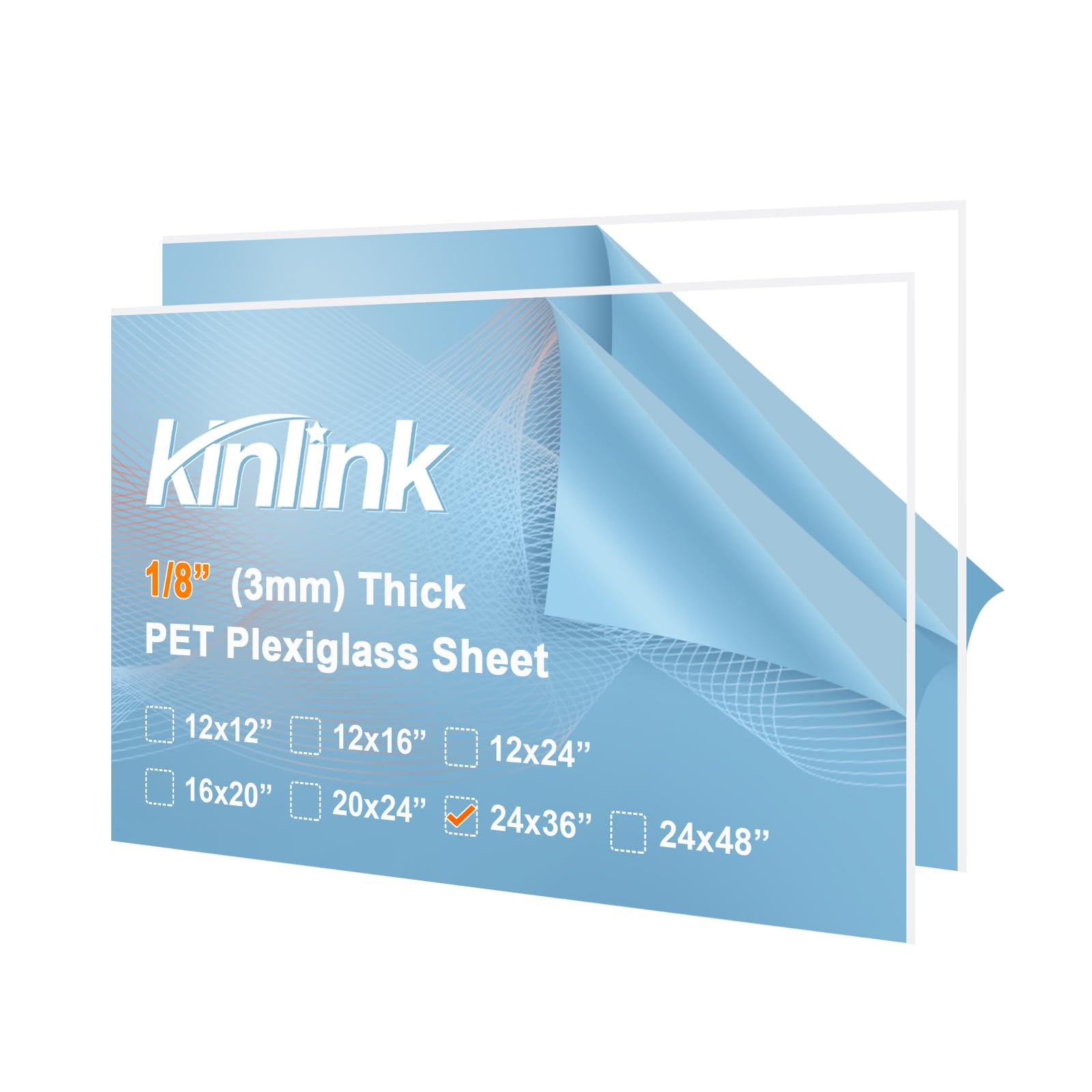 KINLINK 24x36 Clear PET Plexiglass Sheets 1/8 inch Thick 2 Pack | 3MM Plexi Glas