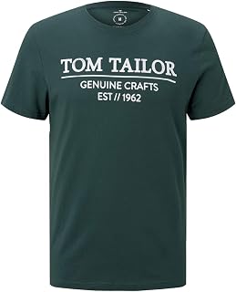TOM TAILOR Men's T-Shirt with Logo Printed in Organic Cotton