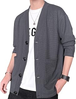 FJLTDCP Men's Cardigan, Autumn Clothing, Men's Outerwear, Japanese Style V-Neck Jacket, Casual Solid Outerwear, Fashionable Large Size, Japanese-Style Cardigan, Button, Casual Long Sleeve, Fashionable