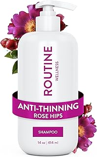 Routine Wellness Anti-Thinning Volumizing Shampoo - Rose Hips | Clinically tested shampoo for thinning hair with biotin, pea peptides, saw palmetto oil, color safe, sulfate free