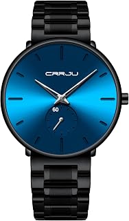 Mens Watches Ultra-Thin Minimalist Waterproof-Fashion Wrist Watch for Men Unisex Dress with Stainless Steel Band-Black Hands