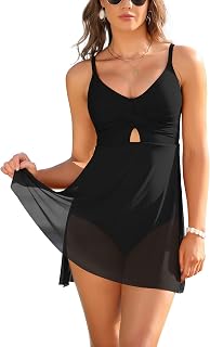 SHEKINI Maillot de Bain Une Pièce pour Femme Maillot de Bain Creux Croisé Mesh Jupe de Bain élégante