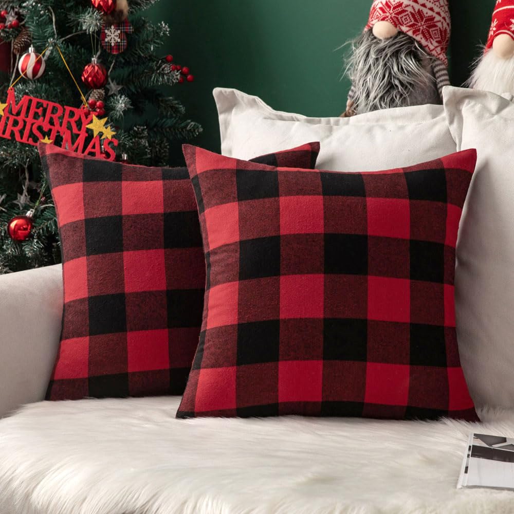 MIULEE Pack of 2 Classic Farmhouse Buffalo Check Plaids Polyester Linen Soft Soi