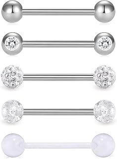 VCMART 5pcs 14Gauge Tongue Bars Piercing Ring Set 16mm Surgical Steel Flexible 5 Styles