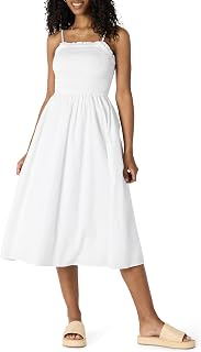 Amazon Essentials Women's Straight Cut Cotton Satin Honeycomb Bodice Dress
