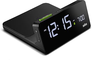 Braun Digital Alarm Clock with VA LCD Display, Wireless 10W Qi Fast Charging Pad, Automatic Backlight Adjustment, Quick Switch, Beep Alarm Clock in Black, Model BC21B