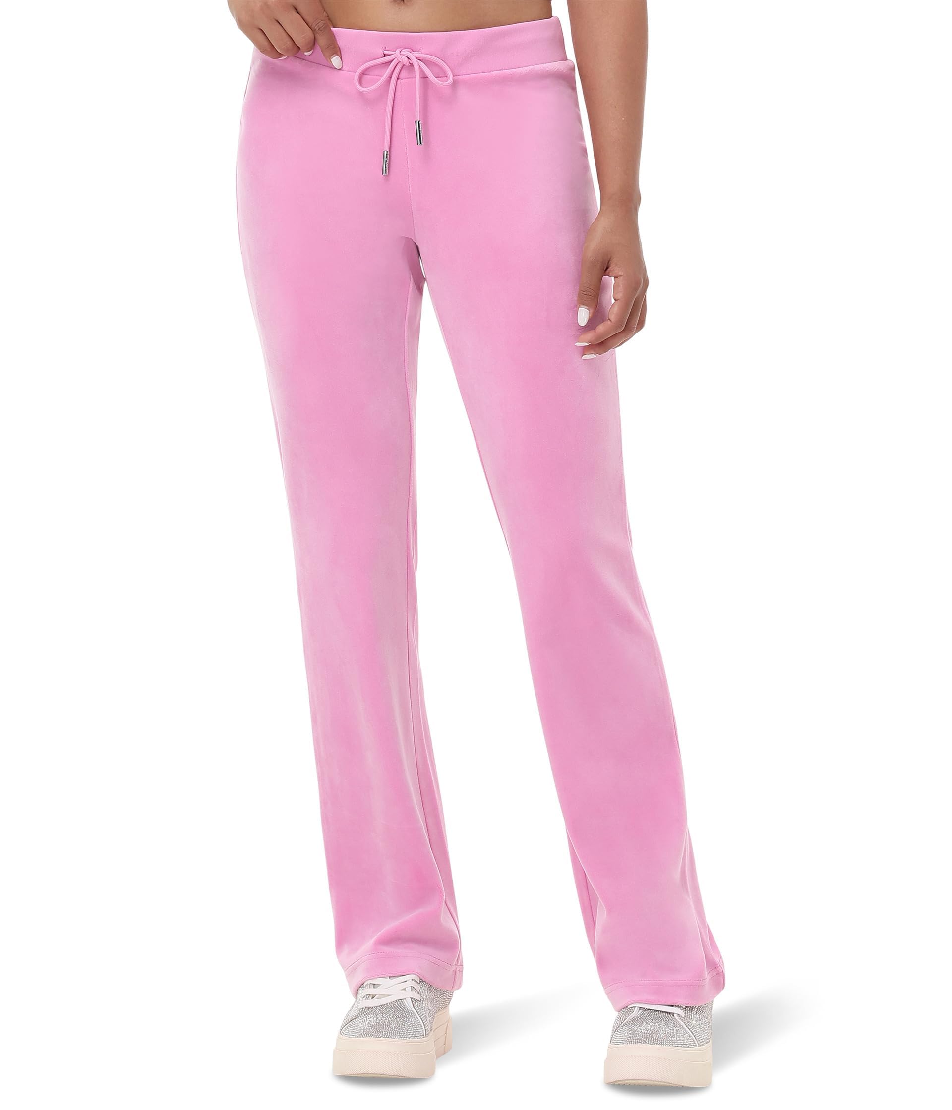 Juicy Couture Womens Rib Waist Velour Pants with Drawcord